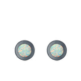 Round Button Half Ball Stud Earrings Lab Created Opal 925 Sterling Silver (5.8mm)