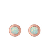 Round Button Half Ball Stud Earrings Lab Created Opal 925 Sterling Silver (5.8mm)