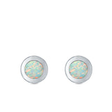Round Button Half Ball Stud Earrings Lab Created Opal 925 Sterling Silver (5.8mm)