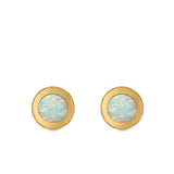 Round Button Half Ball Stud Earrings Lab Created Opal 925 Sterling Silver (5.8mm)