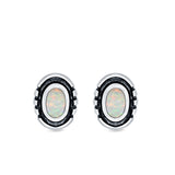 Oval Stud Earrings Lab Created Opal 925 Sterling Silver (8.5mm)