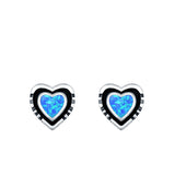 Heart Stud Earrings Lab Created Opal 925 Sterling Silver (7mm)