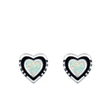 Heart Stud Earrings Lab Created Opal 925 Sterling Silver (7mm)