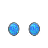 Oval Stud Earrings Lab Created Opal 925 Sterling Silver (11mm)