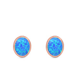 Oval Stud Earrings Lab Created Opal 925 Sterling Silver (11mm)