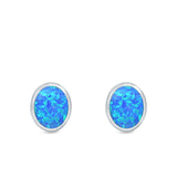 Oval Stud Earrings Lab Created Opal 925 Sterling Silver (11mm)