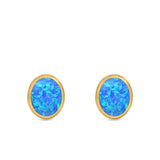 Oval Stud Earrings Lab Created Opal 925 Sterling Silver (11mm)