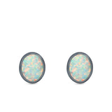 Oval Stud Earrings Lab Created Opal 925 Sterling Silver (11mm)