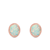 Oval Stud Earrings Lab Created Opal 925 Sterling Silver (11mm)