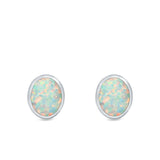 Oval Stud Earrings Lab Created Opal 925 Sterling Silver (11mm)