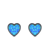 Heart Stud Earrings Lab Created Opal 925 Sterling Silver (11mm)