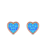 Heart Stud Earrings Lab Created Opal 925 Sterling Silver (11mm)