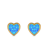 Heart Stud Earrings Lab Created Opal 925 Sterling Silver (11mm)