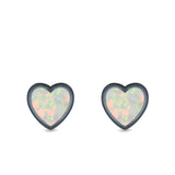 Heart Stud Earrings Lab Created Opal 925 Sterling Silver (11mm)