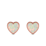 Heart Stud Earrings Lab Created Opal 925 Sterling Silver (11mm)