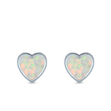 Heart Stud Earrings Lab Created Opal 925 Sterling Silver (11mm)