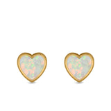 Heart Stud Earrings Lab Created Opal 925 Sterling Silver (11mm)