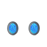 Oval Stud Earrings Lab Created Opal 925 Sterling Silver (6mm)