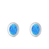 Oval Stud Earrings Lab Created Opal 925 Sterling Silver (6mm)