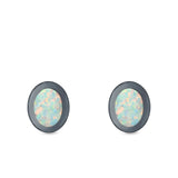 Oval Stud Earrings Lab Created Opal 925 Sterling Silver (6mm)