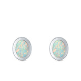 Oval Stud Earrings Lab Created Opal 925 Sterling Silver (6mm)