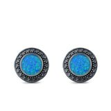 Round Stud Earrings Lab Created Opal 925 Sterling Silver (12mm)