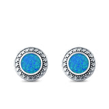 Round Stud Earrings Lab Created Opal 925 Sterling Silver (12mm)