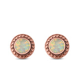 Round Stud Earrings Lab Created Opal 925 Sterling Silver (12mm)