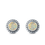 Round Stud Earrings Lab Created Opal 925 Sterling Silver (12mm)