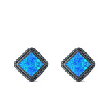 Cushion Cut Stud Earrings Lab Created Opal 925 Sterling Silver (15mm)