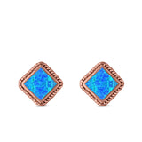 Cushion Cut Stud Earrings Lab Created Opal 925 Sterling Silver (15mm)