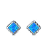 Cushion Cut Stud Earrings Lab Created Opal 925 Sterling Silver (15mm)