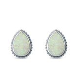 Teardrop Pear Stud Earrings Lab Created Opal 925 Sterling Silver (12mm)