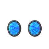 Oval Stud Earrings Lab Created Opal 925 Sterling Silver (12mm)