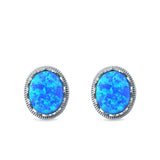 Oval Stud Earrings Lab Created Opal 925 Sterling Silver (12mm)