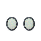 Oval Stud Earrings Lab Created Opal 925 Sterling Silver (12mm)