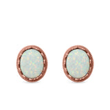 Oval Stud Earrings Lab Created Opal 925 Sterling Silver (12mm)