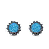 Round Stud Earrings Lab Created Opal 925 Sterling Silver (11mm)