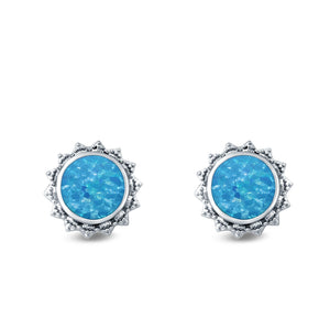 Round Stud Earrings Lab Created Opal 925 Sterling Silver (11mm)