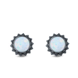 Round Stud Earrings Lab Created Opal 925 Sterling Silver (11mm)