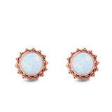 Round Stud Earrings Lab Created Opal 925 Sterling Silver (11mm)