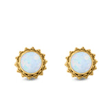 Round Stud Earrings Lab Created Opal 925 Sterling Silver (11mm)