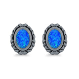 Oval Stud Earrings Created Opal 925 Sterling Silver (10mm)