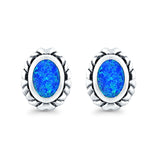 Oval Stud Earrings Created Opal 925 Sterling Silver (10mm)