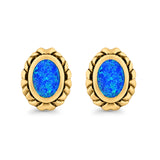 Oval Stud Earrings Created Opal 925 Sterling Silver (10mm)