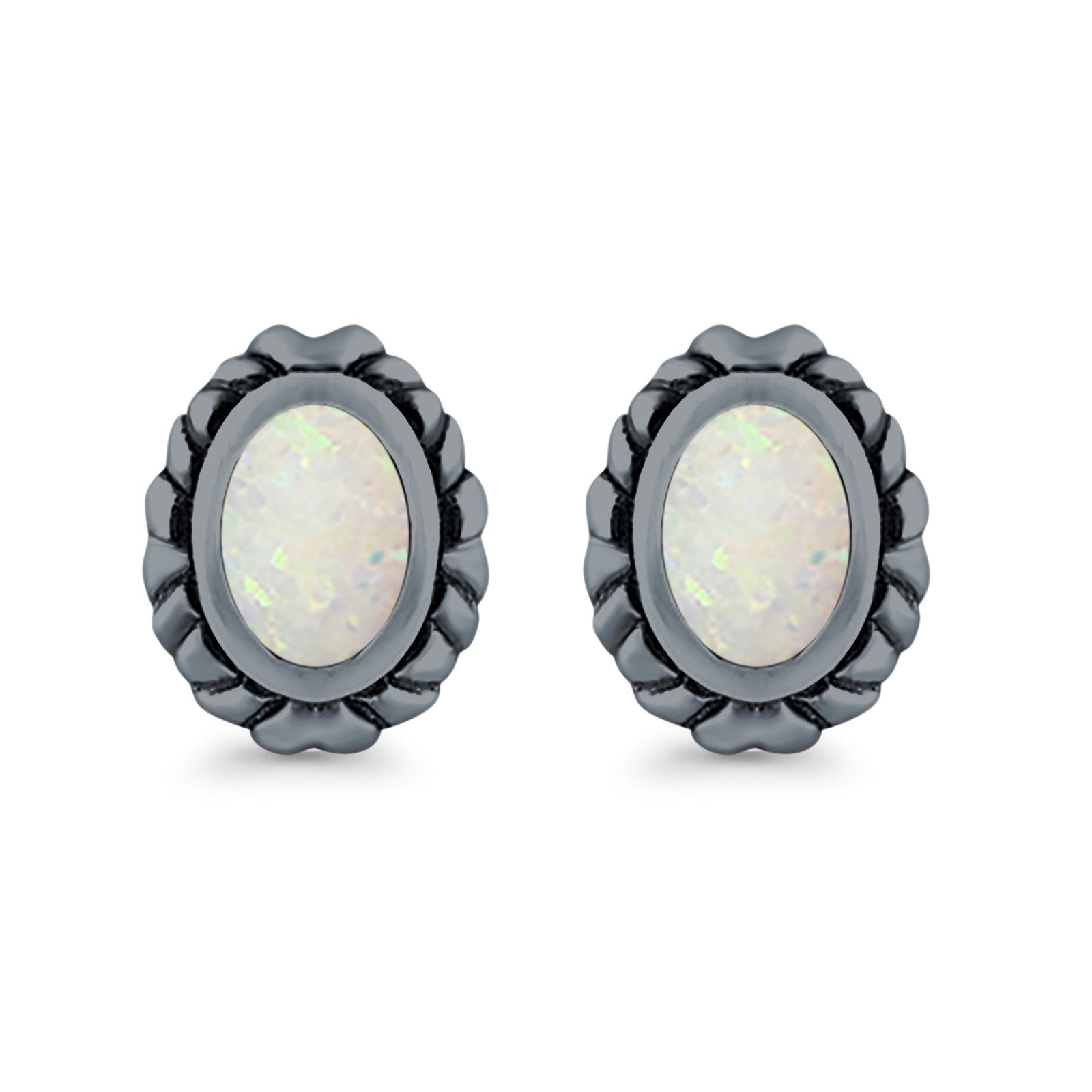 Oval Stud Earrings Created Opal 925 Sterling Silver (10mm)