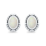 Oval Stud Earrings Created Opal 925 Sterling Silver (10mm)