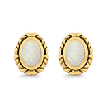 Oval Stud Earrings Created Opal 925 Sterling Silver (10mm)