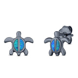 Turtle Stud Earring Created Opal Solid 925 Sterling Silver (8mm)