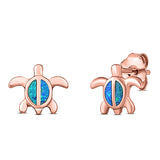 Turtle Stud Earring Created Opal Solid 925 Sterling Silver (8mm)